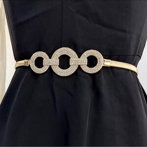 Elegant Gold Circle Rhinestones Elastic  Link Belt